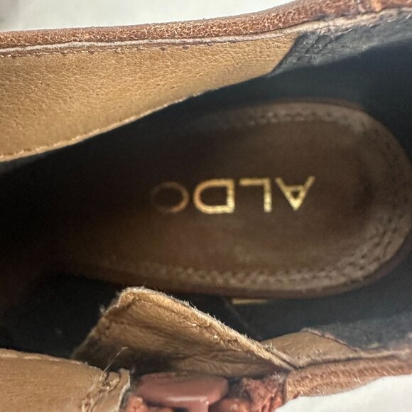 Aldo Brown Leather Ankle Booties Size 8 With Side Zipper & Cone Heel - Picture 10 of 11